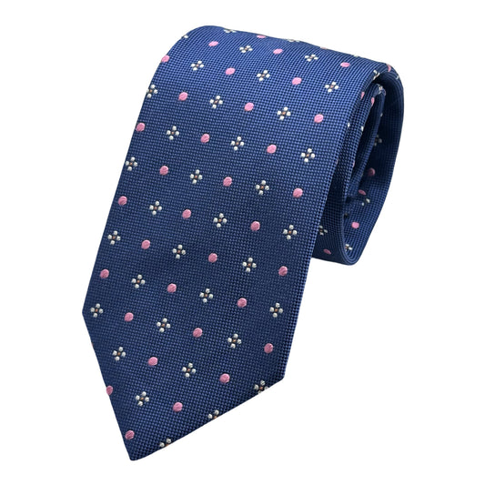 Blue Italian Mens Silk Textured Geometric Weave Neck Ties