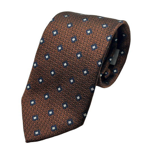 Brown Italian Mens Silk Textured Geometric Weave Neck Tie