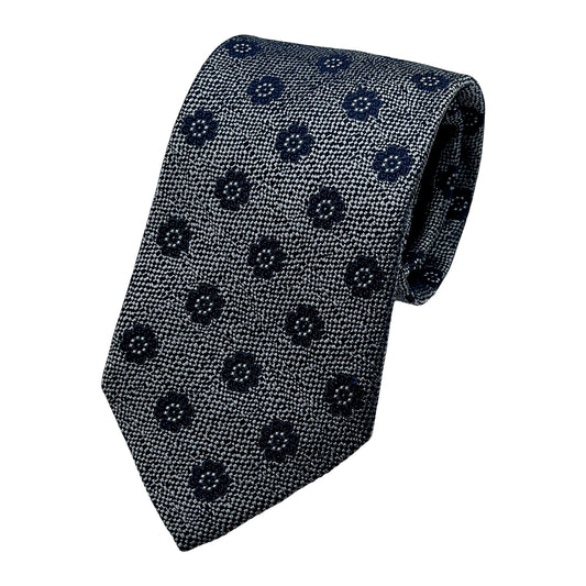 Grey Italian Mens Silk Textured Floral Weave Neck Ties