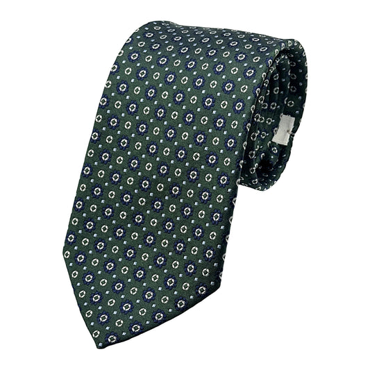 Green Italian Mens Silk Satin Geometric Weave Neck Ties