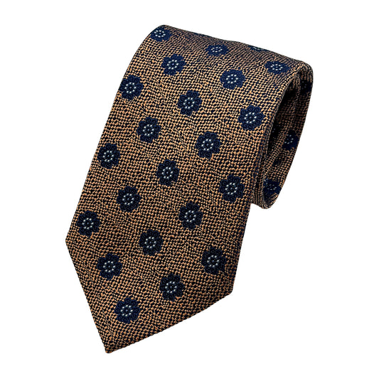 Burnt Orange Italian Mens Silk Textured Floral Weave Neck Ties
