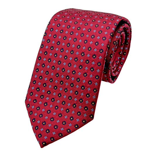 Burgundy Italian Mens Silk Satin Geometric Weave Neck Tie