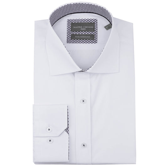 White Cotton Rich Textured Weave Long Sleeve Shirt
