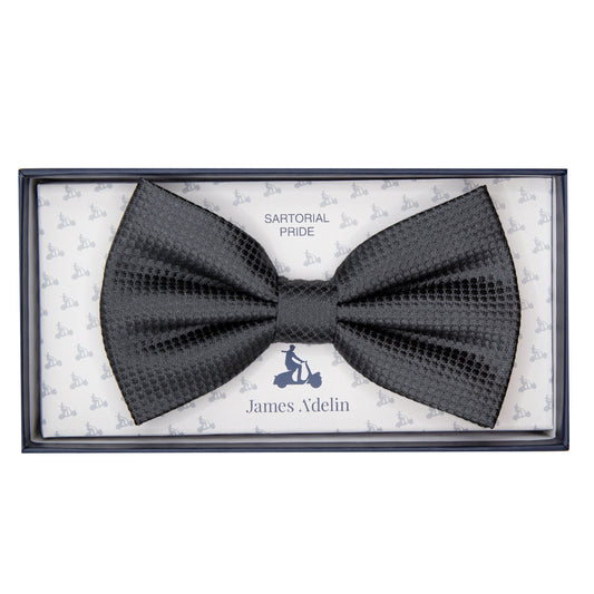 Charcoal Pure Silk Textured Square Weave Bow Tie