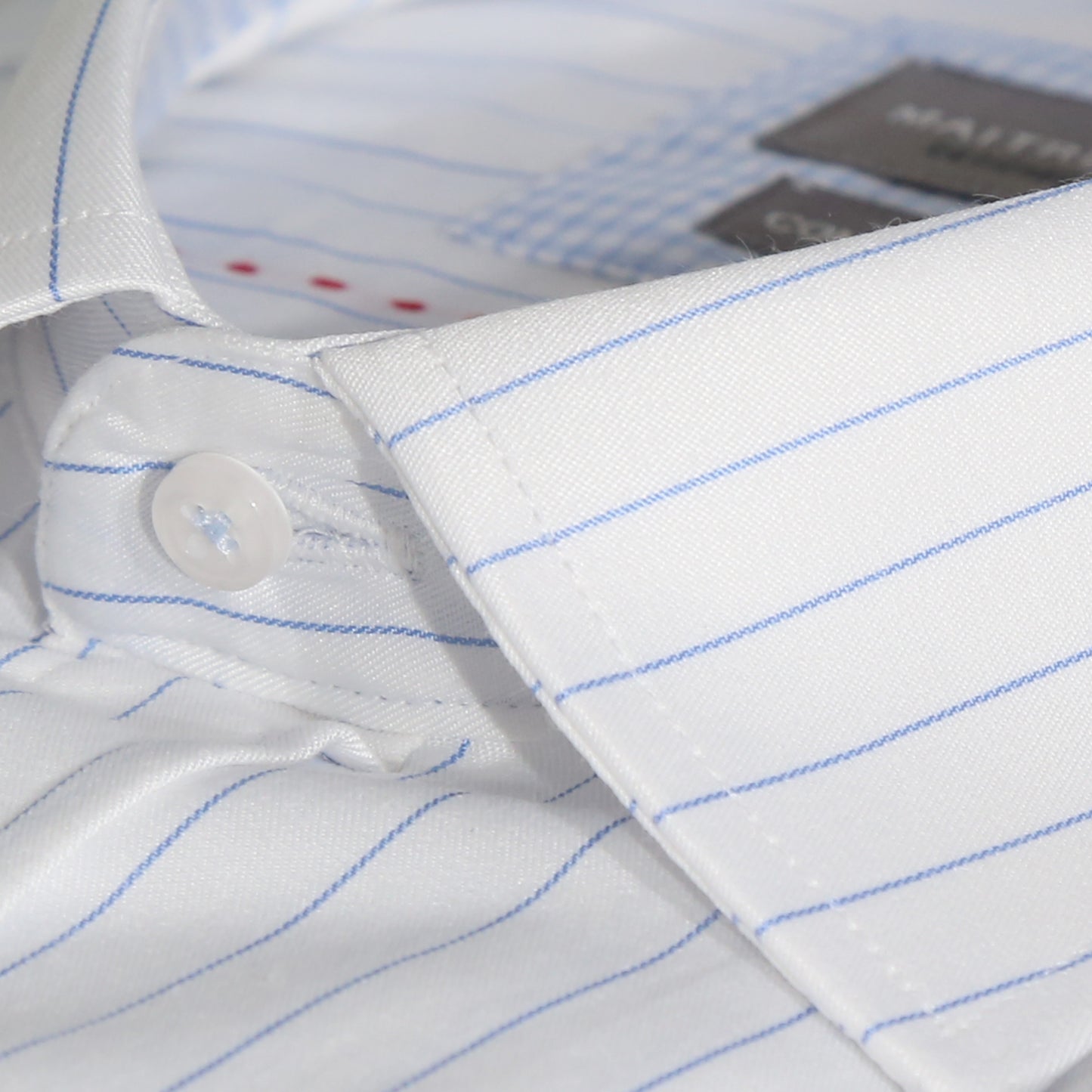 White/Sky Blue Cotton Rich Pin Stripe Long Sleeve Shirt