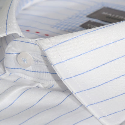 White/Sky Blue Cotton Rich Pin Stripe Long Sleeve Shirt