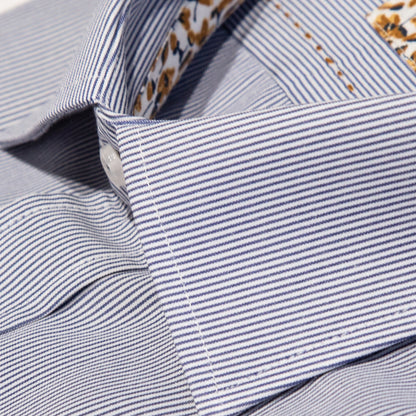 Blue Cotton Rich Ticking Stripe Long Sleeve Shirt