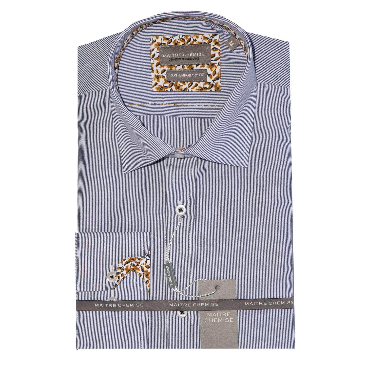 Blue Cotton Rich Ticking Stripe Long Sleeve Shirt