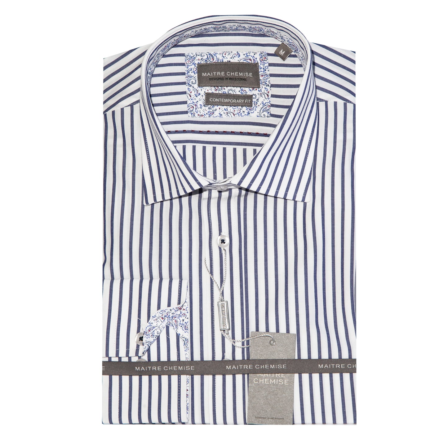 White/Navy Cotton Rich Bengal Stripe Long Sleeve Shirt