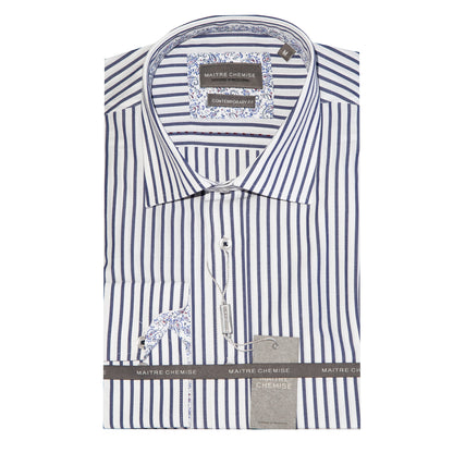 White/Navy Cotton Rich Bengal Stripe Long Sleeve Shirt