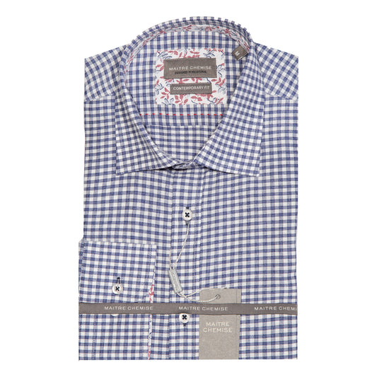 Blue/White Cotton Rich Check Long Sleeve Shirt
