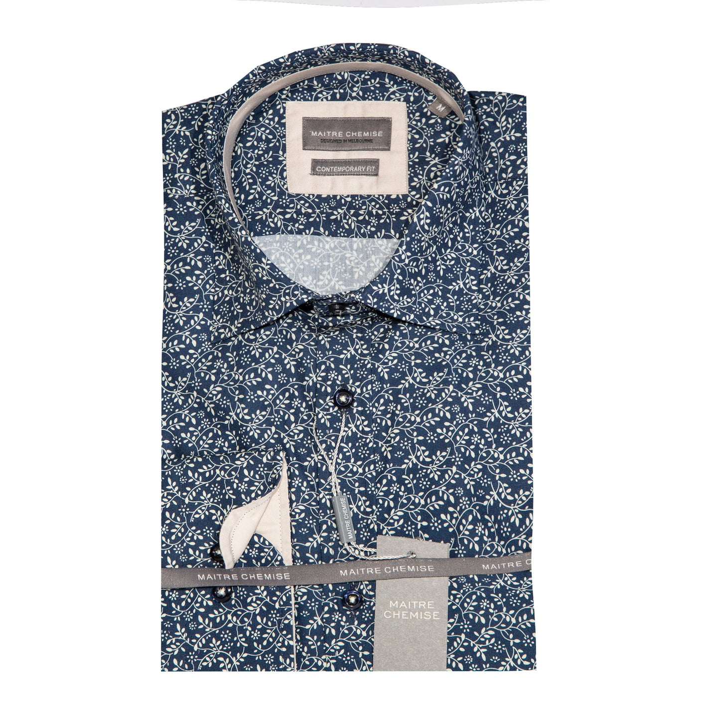 Slate Blue Pure Cotton Floral Long Sleeve Shirt