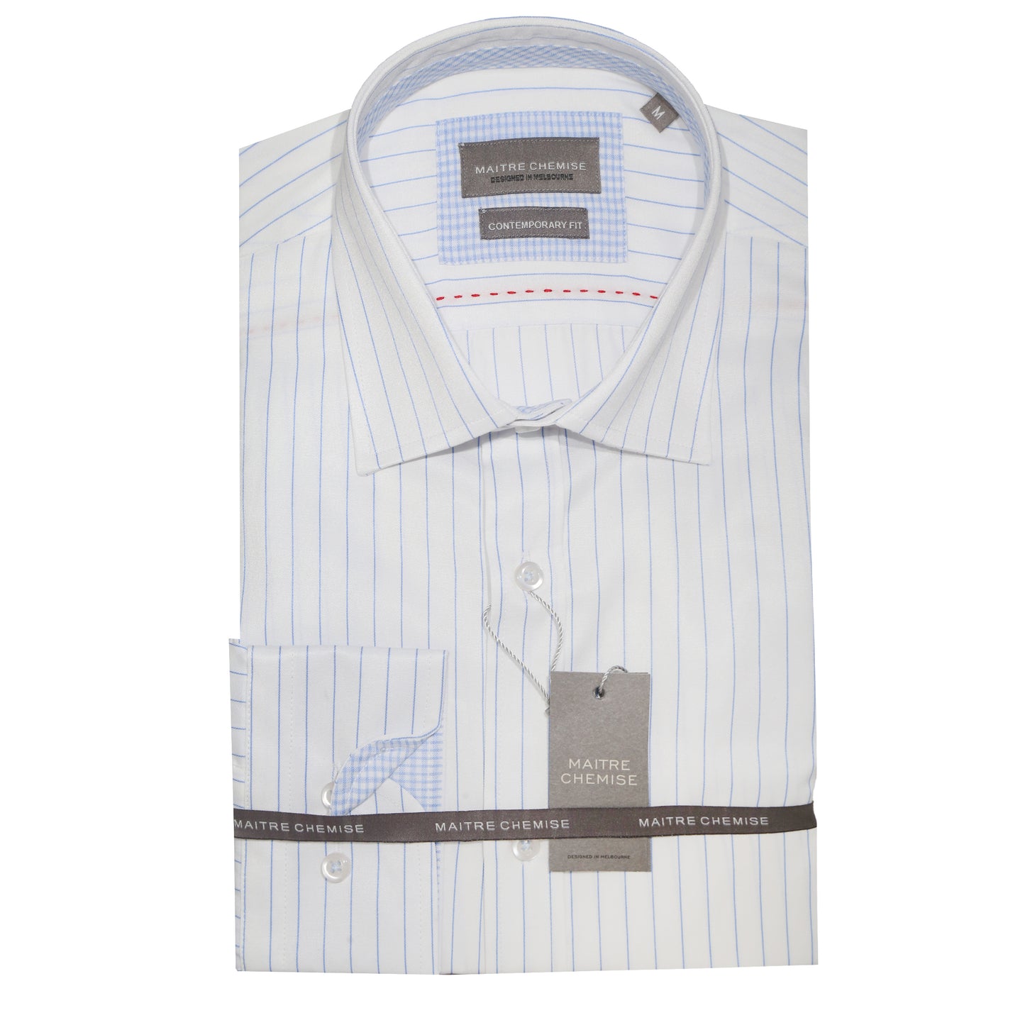 White/Sky Blue Cotton Rich Pin Stripe Long Sleeve Shirt