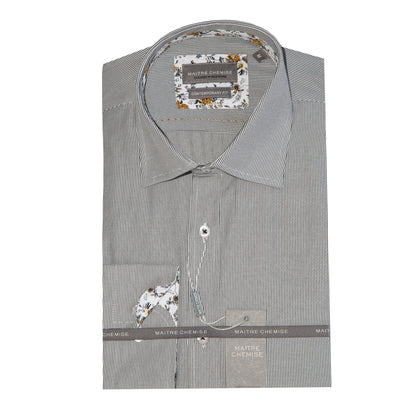 Grey Cotton Rich Ticking Stripe Long Sleeve Shirt
