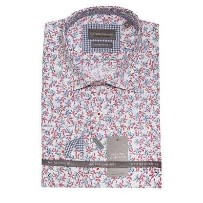 Red Cotton Rich Floral Long Sleeve Shirt
