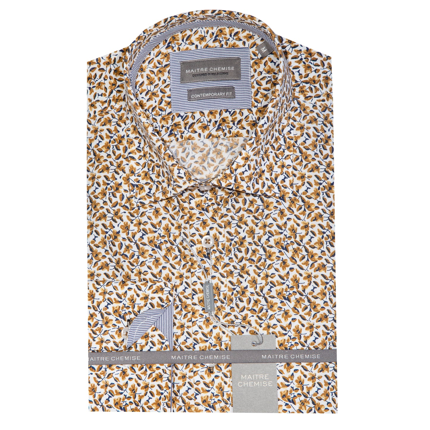 Tan Cotton Rich Mini Floral Long Sleeve Shirt