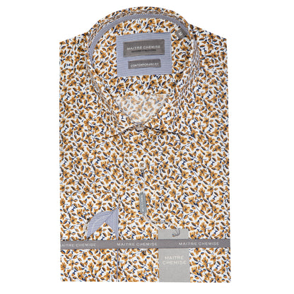 Tan Cotton Rich Mini Floral Long Sleeve Shirt