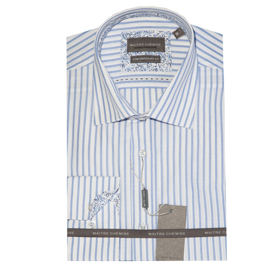 Sky/White Cotton Rich Bengal Stripe Long Sleeve Shirt