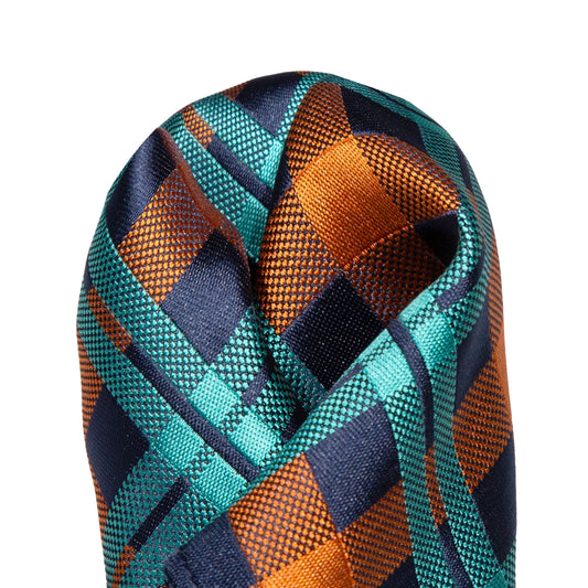Orange/Navy/Aqua Luxury Check Weave Pocket Square