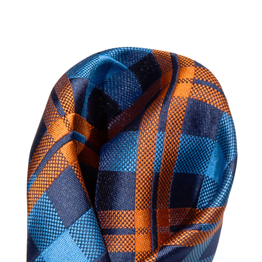 Turquoise/Navy/Orange Luxury Check Weave Pocket Square