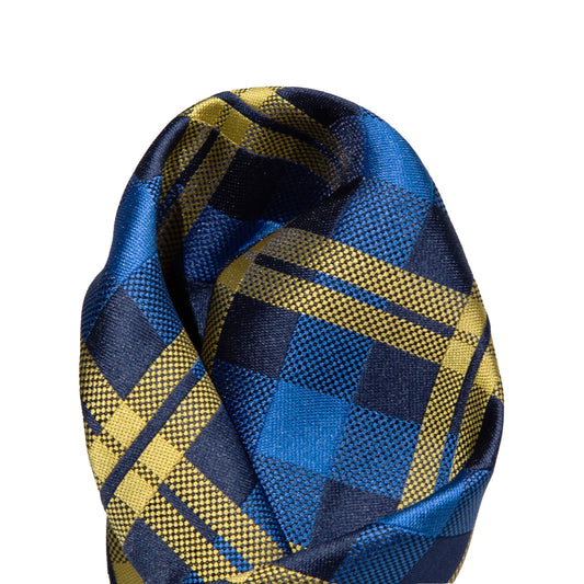 Blue/Navy/Gold Luxury Check Weave Pocket Square