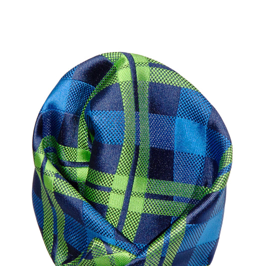 Blue/Navy/Lime Green Luxury Check Weave Pocket Square