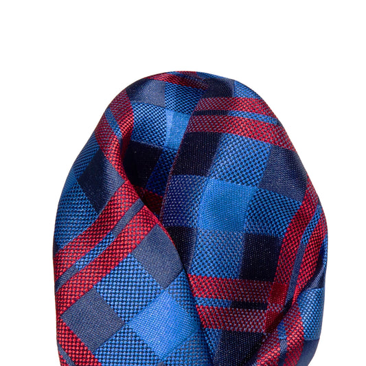 Blue/Navy/Red Luxury Check Weave Pocket Square