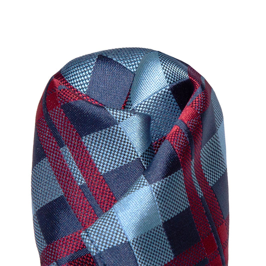 Blue/Navy/Burgundy Luxury Check Weave Pocket Square