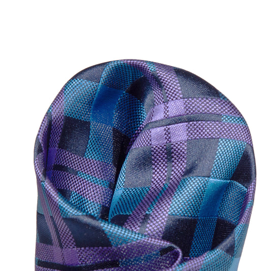 Turquoise/Navy/Purple Luxury Check Weave Pocket Square
