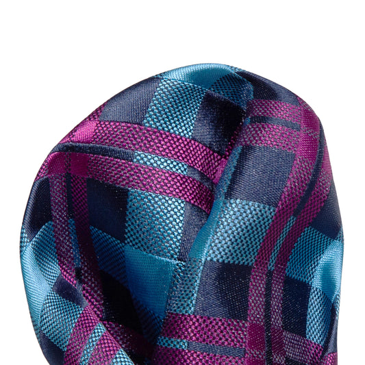 Turquoise/Navy/Magenta Luxury Check Weave Pocket Square