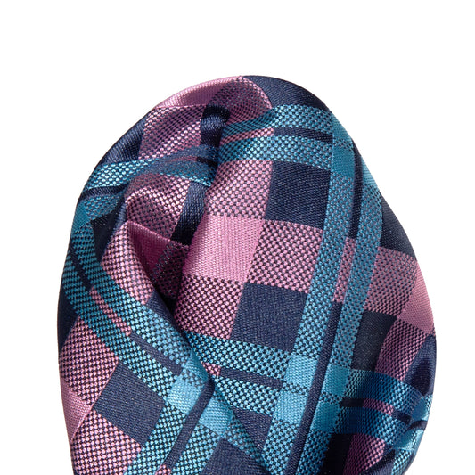 Pink/Navy/Turquoise Luxury Check Weave Pocket Square