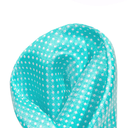 Aqua/White Luxury Mini Spotted Weave Pocket Square