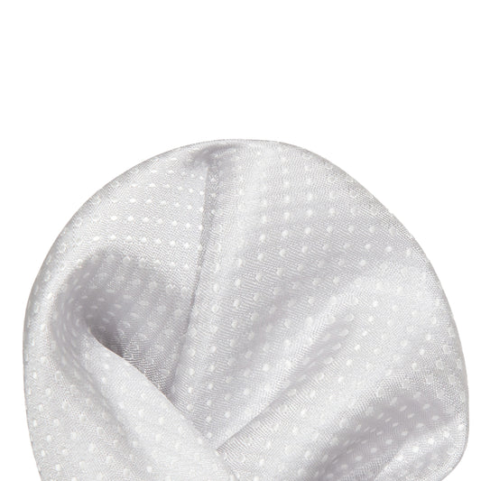 Silver/White Luxury Mini Spotted Weave Pocket Square
