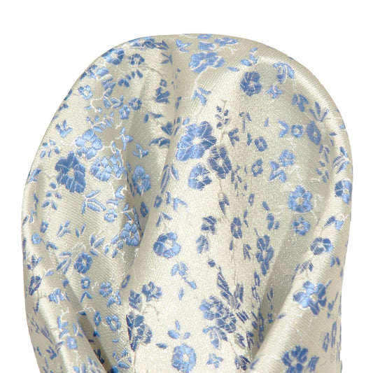 Beige/Slate Blue Luxury Weave Floral Pocket Square