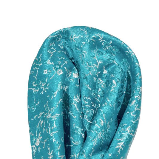 Aqua/Beige Luxury Weave Floral Pocket Square