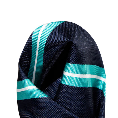 Navy/Aqua/White Regimental Striped Weave Pocket Square