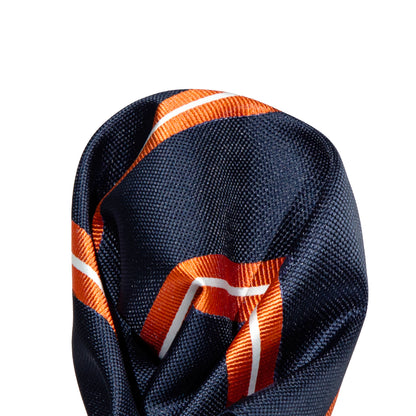 Navy/Orange/White Regimental Striped Weave Pocket Square
