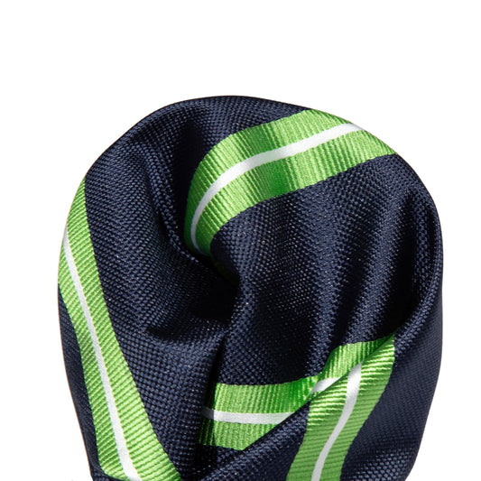 Navy/Lime Green/White Regimental Striped Weave Pocket Square