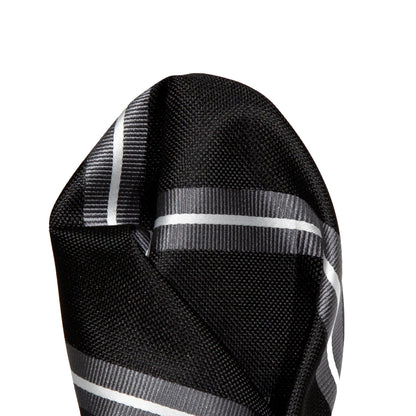 Black/Char/White Regimental Striped Weave Pocket Square