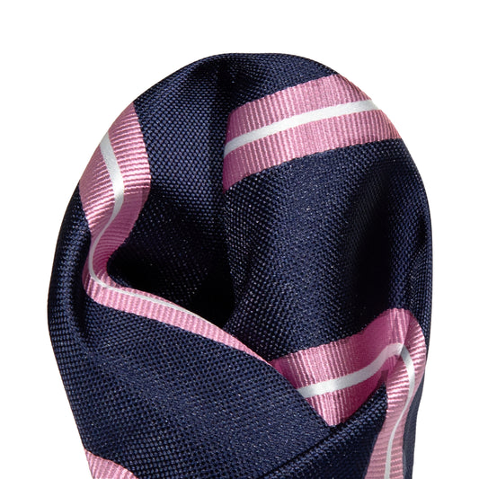 Navy/Pink/White Regimental Striped Weave Pocket Square