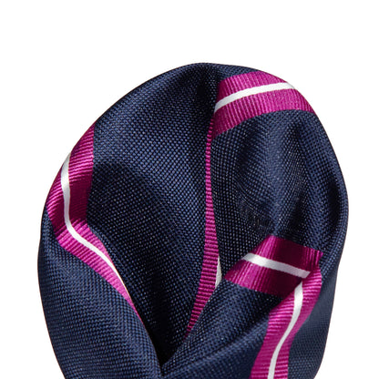 Navy/Magenta/White Regimental Striped Weave Pocket Square