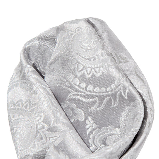 Silver Luxury Paisley Weave Pocket Square