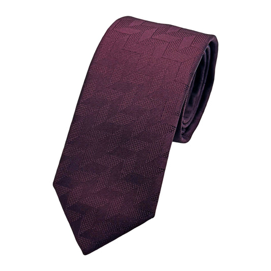 Burgundy Italian Mens Luxury Tonal Geometric Weave Skinny Neck Ties