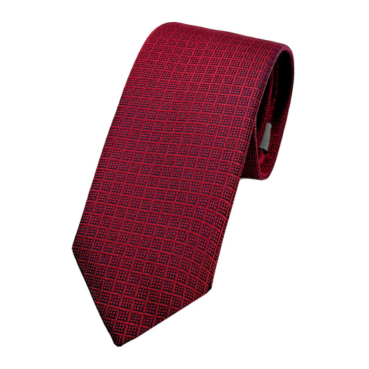 Burgundy Italian Mens Silk Subtle Geometric Weave Skinny Neck Ties
