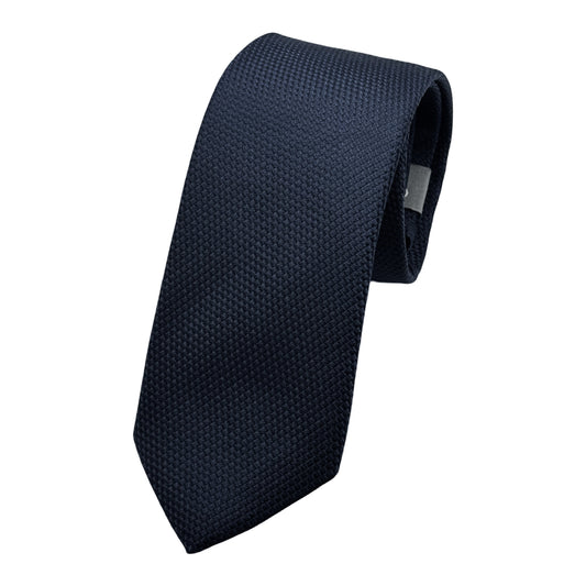 Navy Italian Mens Luxury Tonal Textured Waffle Weave Skinny Neck Tie