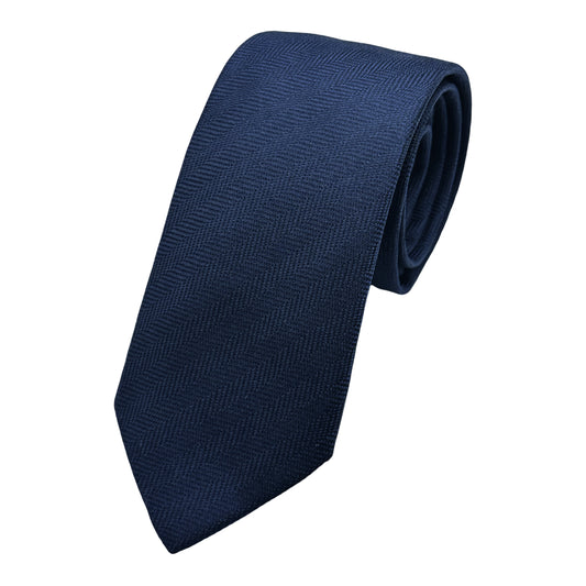 French Blue Italian Mens Silk Herringbone Weave Skinny Neck Tie