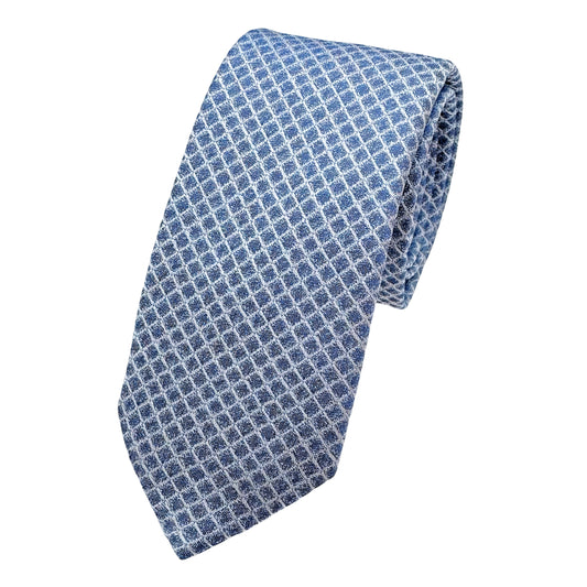 Soft Blue Italian Mens Silk Textured Mini Check Weave Skinny Neck Tie