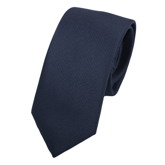 Navy Italian Mens Luxury Tonal Textured Waffle Weave Skinny Neck Tie
