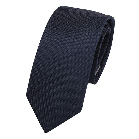 Navy Italian Mens Silk Tonal Textured Waffle Weave Skinny Neck Tie