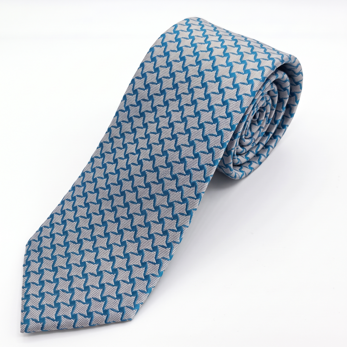 The Regent Geometric Silk Tie - Sterling & Blue